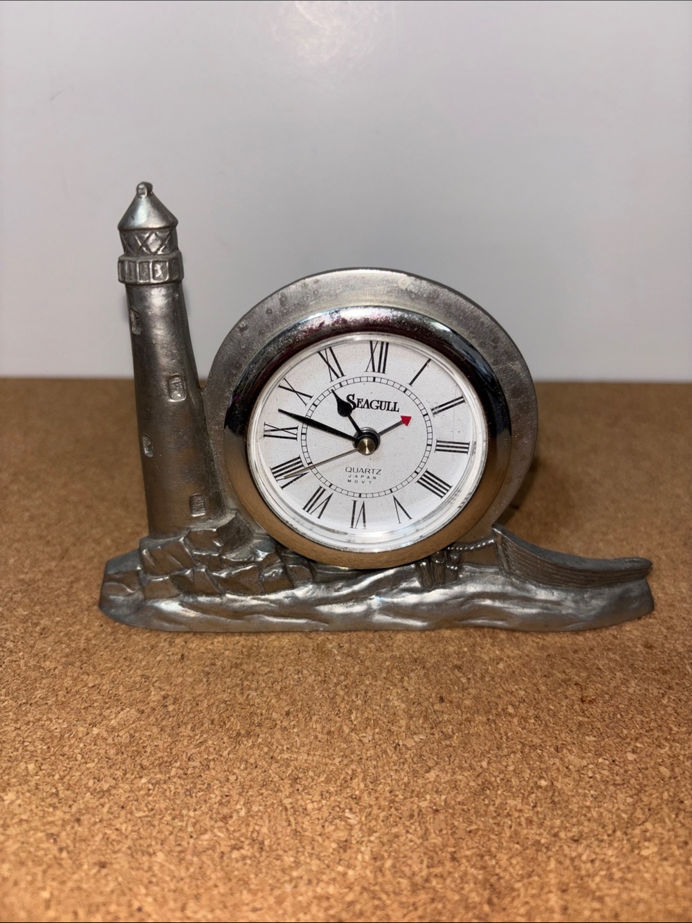 Seagull Pewter Lighthouse Desk Clock - Nautical Wall Decor 5x4” Battery Works